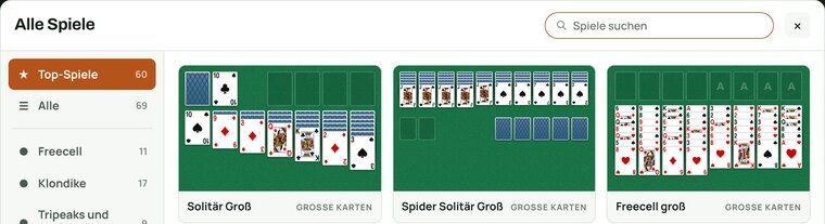Fenster Alle Spiele mit Suche und Top-Spielen