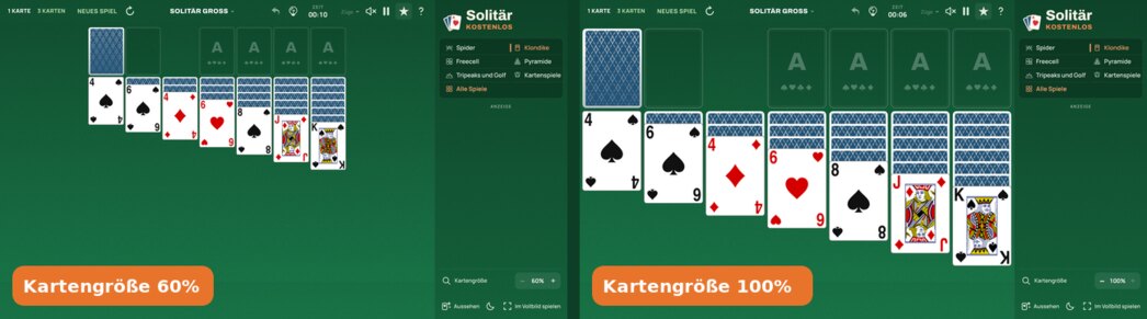 Dasselbe Solitär bei Kartengröße 60 % und 100 %